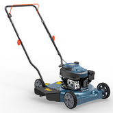SENIX 20-inch gas lawn mower front angle showing wide cutting width for efficient mowing