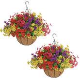 Senjie 2-Set hanging basket with faux flowers for low maintenance outdoor decor