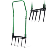Senvert Broad Fork with five-tine design for efficient soil aeration in garden beds.
