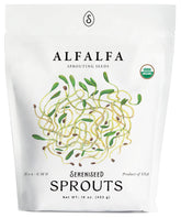 Sereniseed alfalfa sprout seeds in a 16oz bag for quick home sprouts.