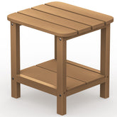SERWALL Double Adirondack Side Table top view with durable brown wood-like finish.