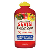 Sevin Sulfur Dust bottle front showing 1.25 lb bag for garden use