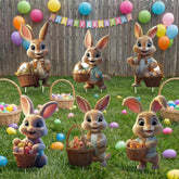 SewRung 6-piece outdoor Easter bunny decorations ready for yard display with stakes.
