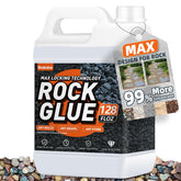 Shabebe Rock Glue bottle close-up shows sturdy bond for pea gravel paths.