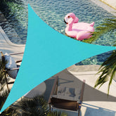 SHADESPEARE turquoise triangle sunshade 12x12 provides sun protection and stylish outdoor shade.