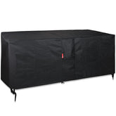 SheeChung fire pit cover front view protects a 58x28 inch table from rain and debris