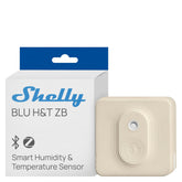 Shelly BLU H&T ZB Ivory sensor front view with real-time temperature and humidity monitoring