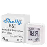 Shelly H&T Gen3 White front view, compact sensor for home monitoring and control.