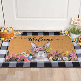 Shemilly Easter doormat bunny flowers welcome design for entryways