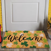 Shemilly St Patrick's Day doormat with green shamrock pattern welcoming entrances and dirt scraping.