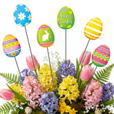 Shimeyao Easter metal yard stake set with six colorful eggs for vibrant outdoor decor.