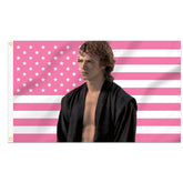 Shmbada Hayden pink American flag banner on dorm wall, vivid colors.