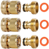 SHOWNEW quick-connect brass fittings close-up enabling leak-free 3/4 inch hose connections