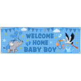 Shuitouk Welcome Home Baby Boy Banner flag in outdoor display at entrance
