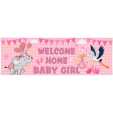 Shuitouk welcome home baby girl banner outdoors for a festive welcome.
