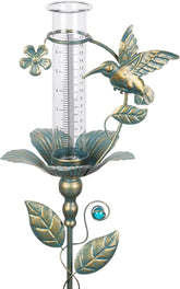Shumi rain gauge with outdoor hummingbird glass tube for precise rainfall measurement in your garden.