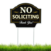 Signs Authority no soliciting sign mounted on metal H-stake for ground display