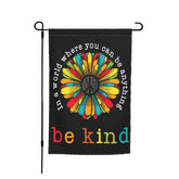 Siiuuol Be Kind garden flag front view highlights a welcoming yard accent.