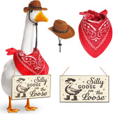 Silicherry cowboy hat on goose for festive porch decor and curb appeal.
