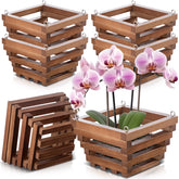 SiliFine orchid hanging basket in wood, 6-inch, sturdy for healthy orchid displays.