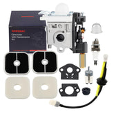 SIMPERAC SRM-266T carburetor close-up showing Echo compatibility for quick replacement.