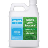 Simple Lawn Solutions Maximum Green & Growth bottle being poured onto lawn.