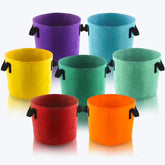 Sinimaka 10 gallon colorful grow bags on display for balcony gardening and color coordination