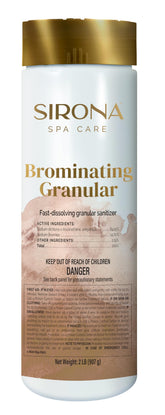 Sirona brominating granular 32oz bottle for fast spa sanitation.