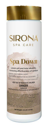 Sirona Spa Down bottle pour improves water balance for clearer spa water.