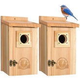 SISTERBIRD bluebird house with copper guard protects nestlings outdoors.