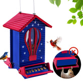 Skaithee squirrel-proof bird feeder in metal, hanging design with 5lb capacity supports backyard birds.