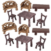 Skylety miniature garden table set with two tables for dollhouse scenes