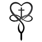 Slagindeco Infinity Heart Cross yard stake in black for outdoor memorial display.