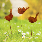 Slagindeco rusty metal bird stake set adds garden charm with three lifelike birds.