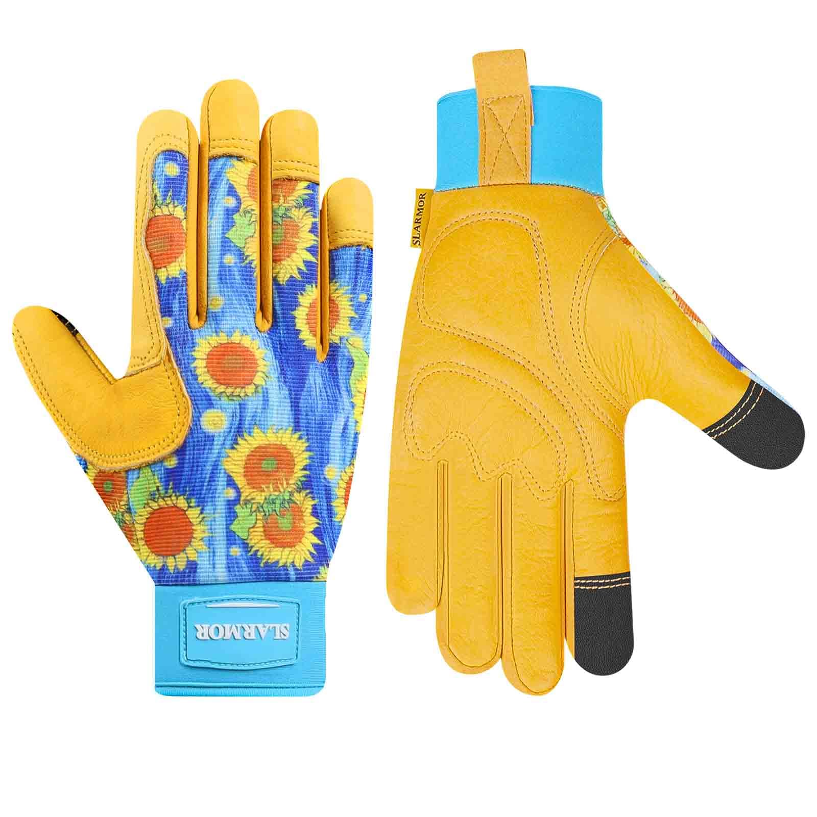 SLARMOR leather gardening gloves for women with thorn-proof protection for pruning.