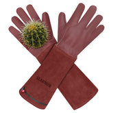SLARMOR long gardening gloves shield forearms during thorn-prone rose pruning.