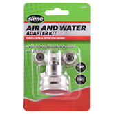 Slime Air/Water Adapter Kit attached to hose for easy tire inflation.