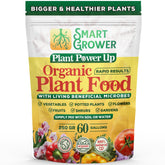 Smart Grower organic plant food bottle boosts healthy growth for indoor and outdoor plants.