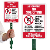 SmartSign Absolutely No Soliciting yard sign front view for outdoor longevity.