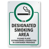 SmartSign designated-smoking-area sign in green and white for outdoors.