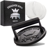SMASHER KING premium cast iron burger press for a perfect sear