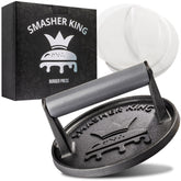 SMASHER KING smash burger press on cast iron base for even searing