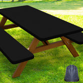 Smiry picnic table cover on a 72x30 table, providing a clean, weather-ready outdoor dining setup.