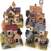 Smowfes enchanted fairy houses set with four resin mini homes for outdoor or indoor displays.