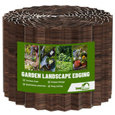 SnugNiture corrugated garden edging creates a durable brown lawn border.
