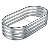 SnugNiture galvanized raised garden bed side view showing durable oval design for outdoor planting
