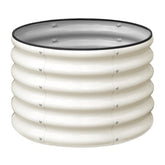 SnugNiture round galvanized raised bed with open base for drainage and long outdoor use.