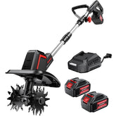 SOARFLY cordless tiller in action demonstrates easy maneuvering for small garden beds.