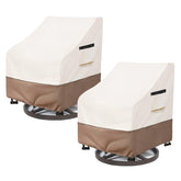 SoloToo beige patio chair cover, front view highlighting waterproof fabric and snug fit.