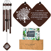 Solsken Home memorial wind chime with tree of life in bronze, 29-inch, for remembrance.